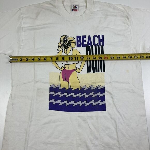 Vintage‎ Beach Bum White T-shirt Wave Design Size Large Made In USA 100% Cotton - Picture 4 of 9
